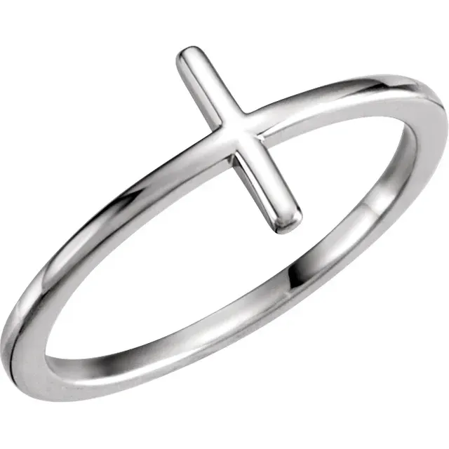 Luxury Bauble Personal Piece 14K White Sideways Cross Ring