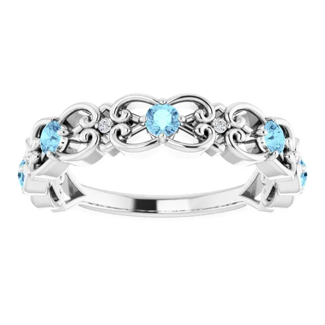Strong Look Balanced Geometry Platinum Aquamarine & .02 CTW Diamond Vintage-Inspired Scroll Ring