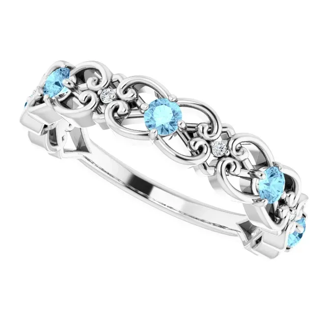 Fantastic Decoration Platinum Aquamarine & .02 CTW Diamond Vintage-Inspired Scroll Ring