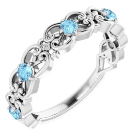 Everyday Accent Branded item Platinum Aquamarine & .02 CTW Diamond Vintage-Inspired Scroll Ring