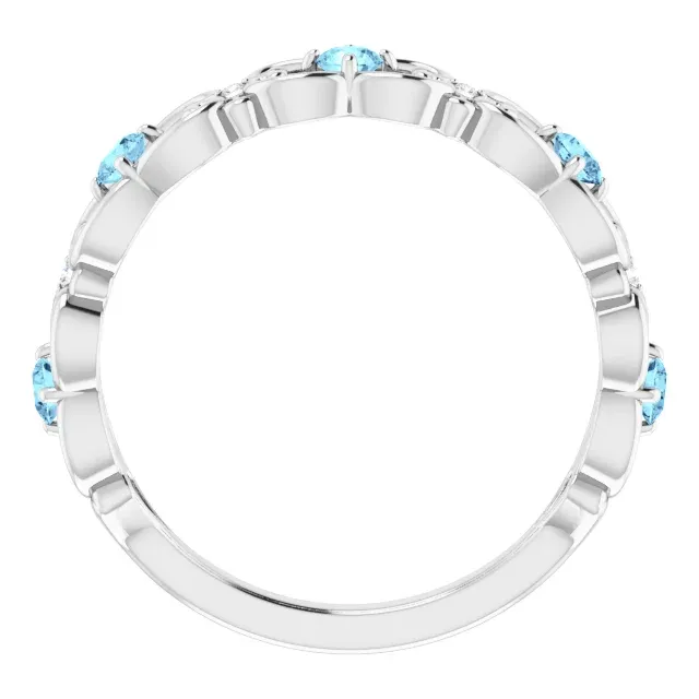 Platinum Aquamarine & .02 CTW Diamond Vintage-Inspired Scroll Ring Classic Choice Casual Balance