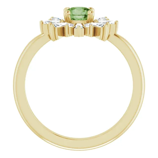 HighEnd Craft status symbol 14K Yellow 5 mm Round Green Tourmaline & 3/8 CTW Diamond Ring