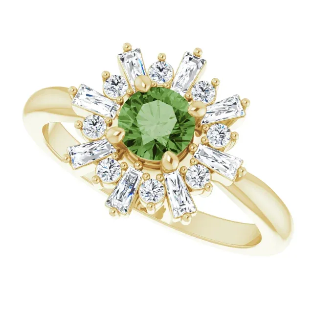 Traditional Keepsake 14K Yellow 5 mm Round Green Tourmaline & 3/8 CTW Diamond Ring