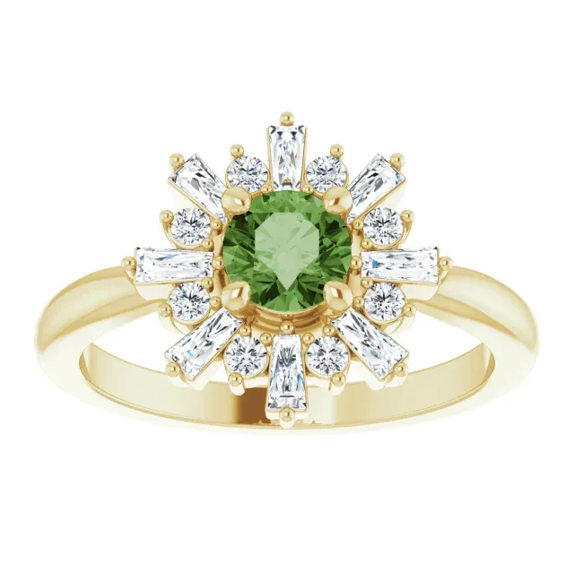 14K Yellow 5 mm Round Green Tourmaline & 3/8 CTW Diamond Ring Traditional Creation