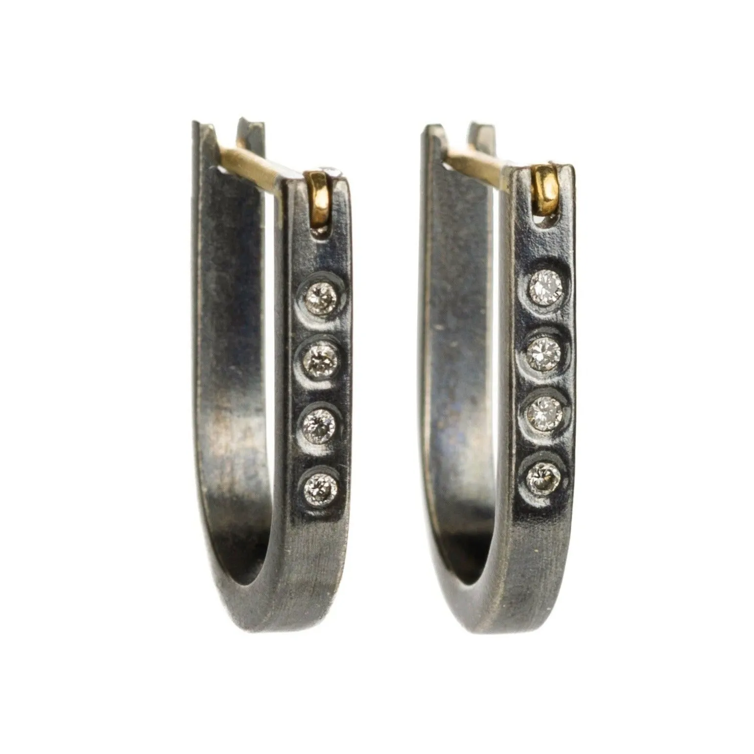 Traveler Huggie Hoops - 18k Gold, Oxidized Silver   Reclaimed Diamonds Delicate Accent