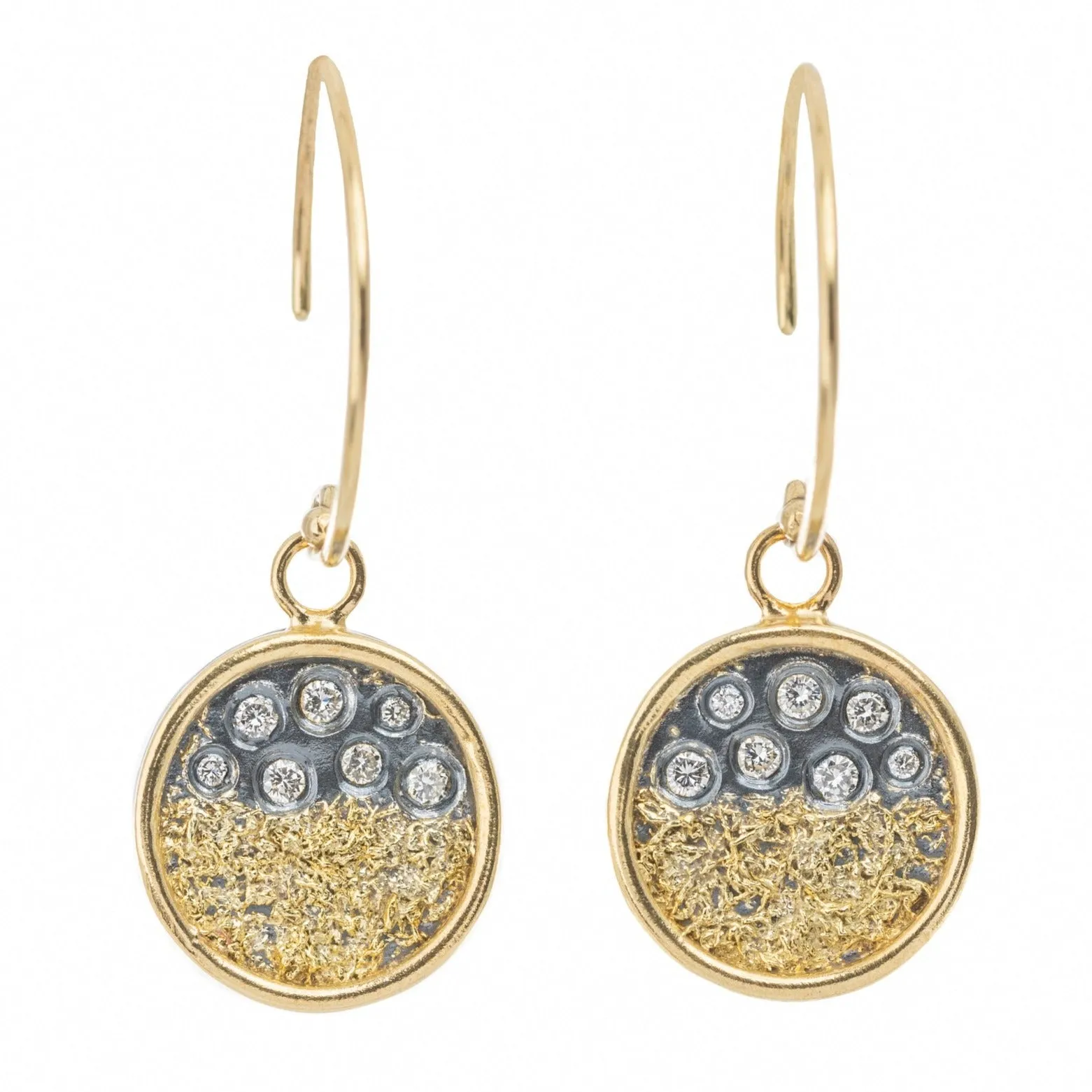 Traveler??s Coin Earrings - 22ky gold dust, 18k Gold, Oxidized Silver   Reclaimed Diamonds Timeless Highlight Glamorous touch