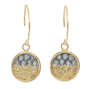 Traveler??s Coin Earrings - 22ky gold dust, 18k Gold, Oxidized Silver   Reclaimed Diamonds Timeless Highlight Glamorous touch
