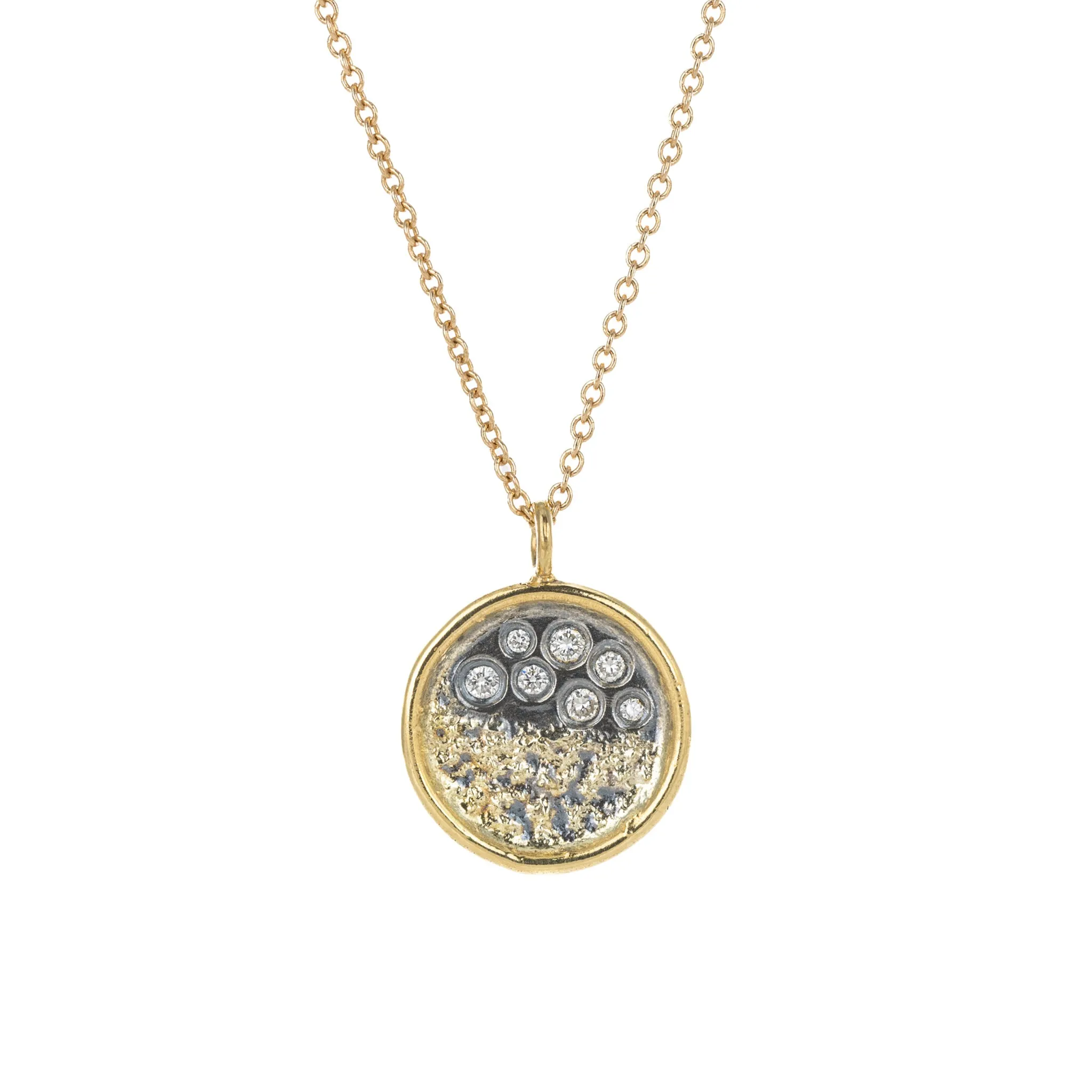Traveler??s Coin Necklace - 22k/18k Gold, Oxidized Silver   Reclaimed Diamonds Bright Detail