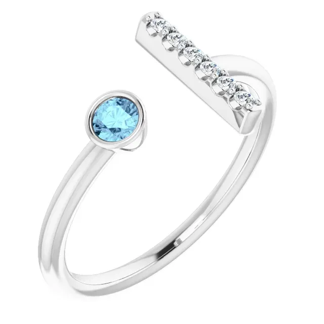 Superior Expression Geometric Shape 14K White Aquamarine & .06 CTW Diamond Bar Ring