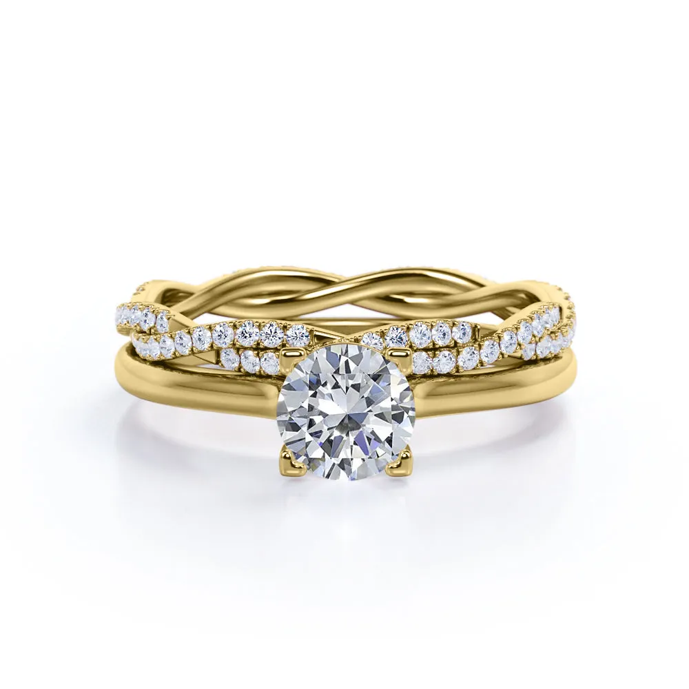 Certified 1.25 CT Round Lab Diamond and Twisted Solitaire Eternity Pave Bridal Set Street Style