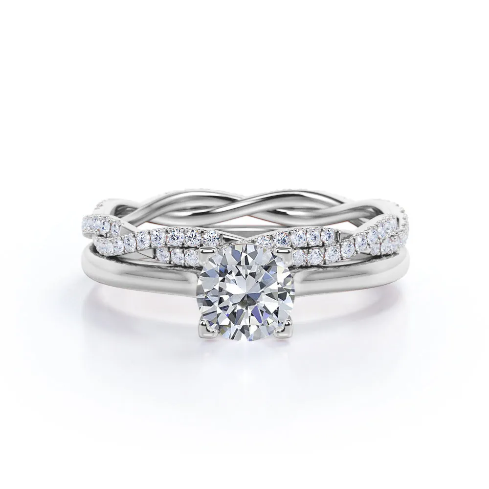 Layer Ready Certified 1.25 CT Round Lab Diamond and Twisted Solitaire Eternity Pave Bridal Set