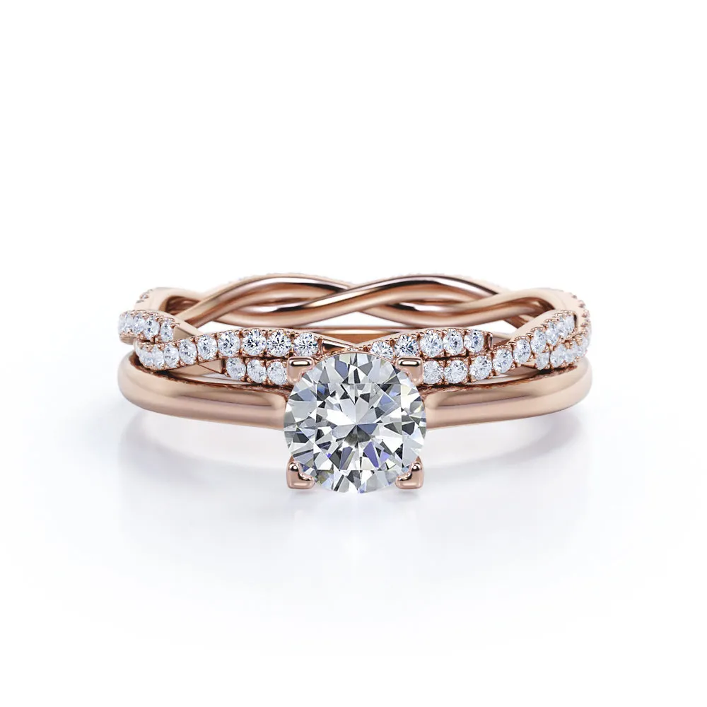 Certified 1.25 CT Round Lab Diamond and Twisted Solitaire Eternity Pave Bridal Set Fashionable Piece Polished Stones