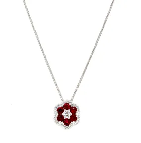 Bremer Jewelry 18K White Gold Rubies and Diamond Cluster Necklace (1.93ctw) Event Glow Dressy look