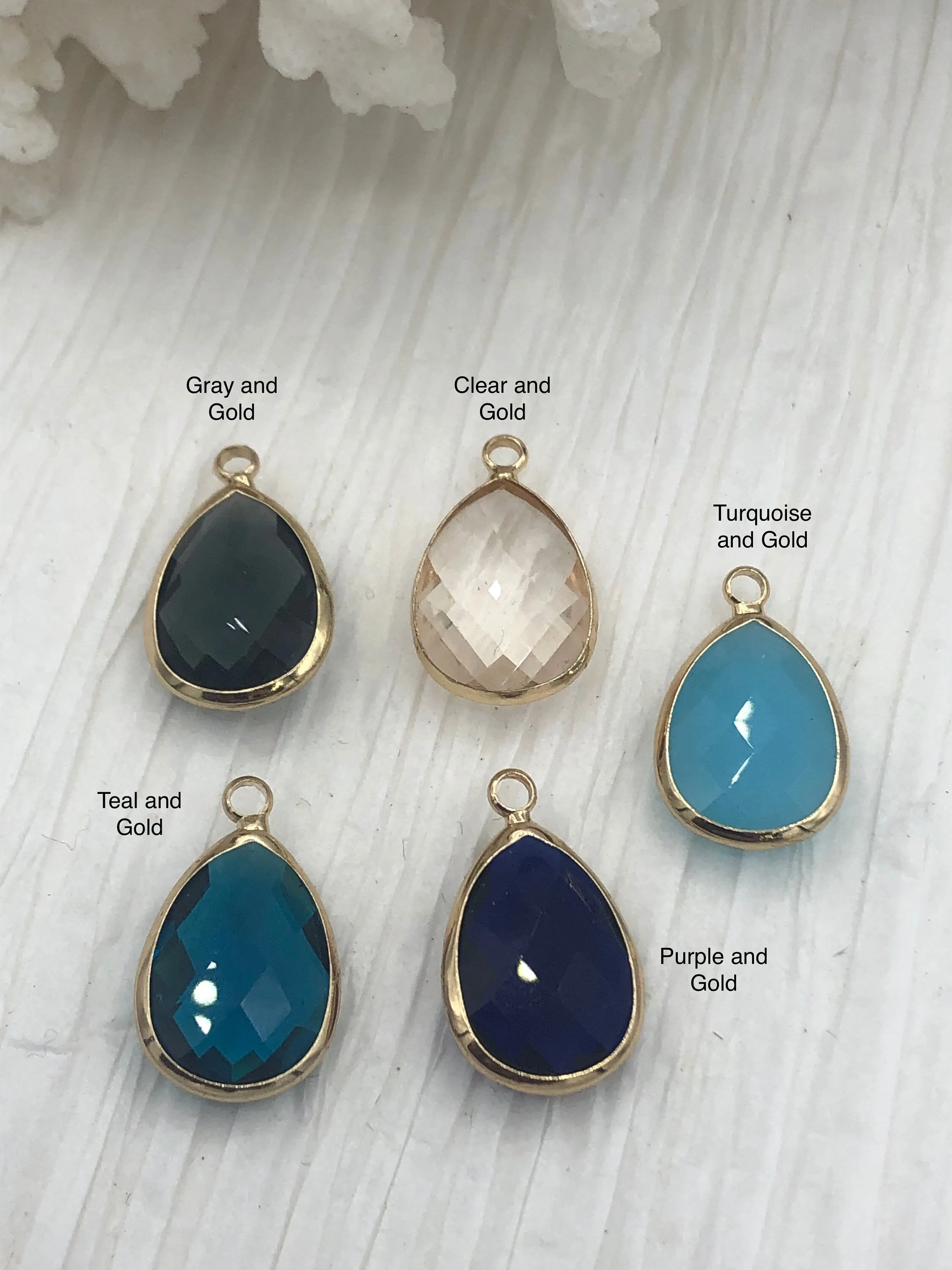 Bold Feature Gift Option Crystal Gold Soldered Pendants and charms. Teardrop, Oval connector, Soldered Crystal Charms 5 Colors,  Fast Ship