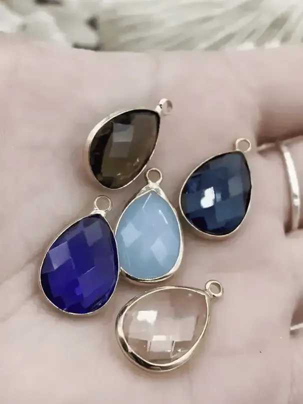 Crystal Gold Soldered Pendants and charms. Teardrop, Oval connector, Soldered Crystal Charms 5 Colors,  Fast Ship Home Party Minimalist Gift