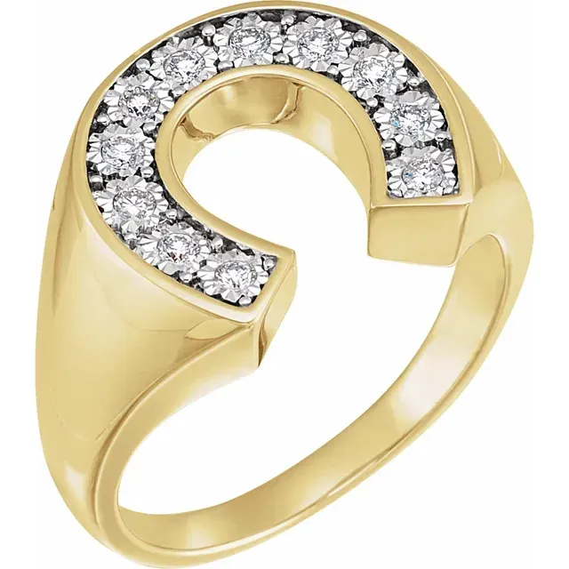 14K Yellow & White 1/4 CTW Diamond Men's Horseshoe Ring Fine Jewelry