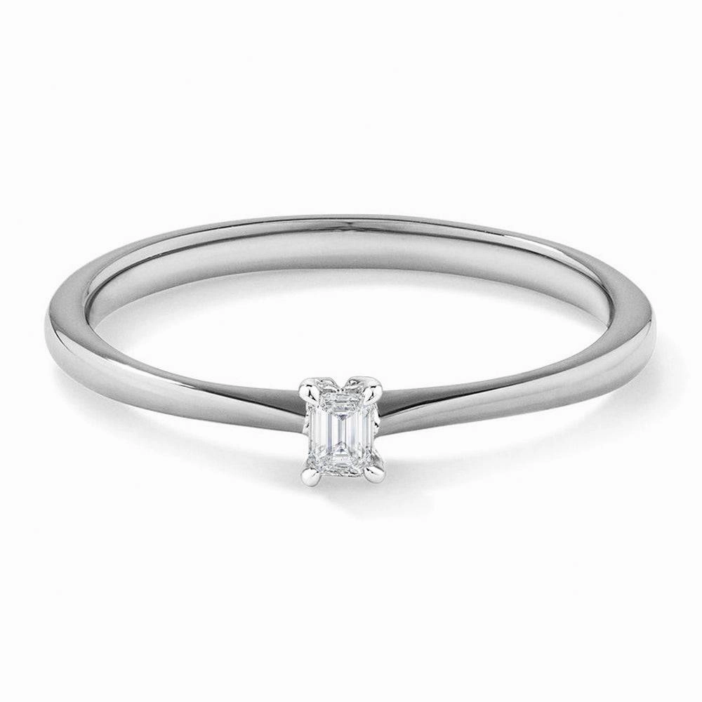 Two Tone Petite Emerald Cut Lab Grown Diamond Solitaire Promise Ring Stylish Look