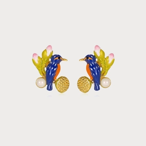 Lotus Kingfisher Enamel Earrings Attractive Product Graceful Detail