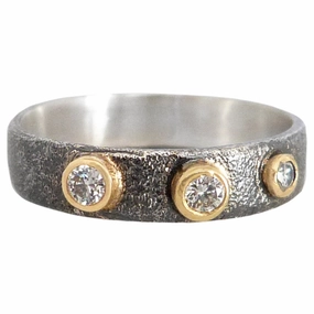 Spring Collection exquisite design Black   Gold Terra Band - 18k Gold, Oxidized Silver   Reclaimed Diamonds