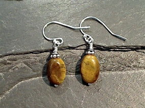 Tiny Item Circular Adornment Tiger's Eye, Sterling Silver Earrings
