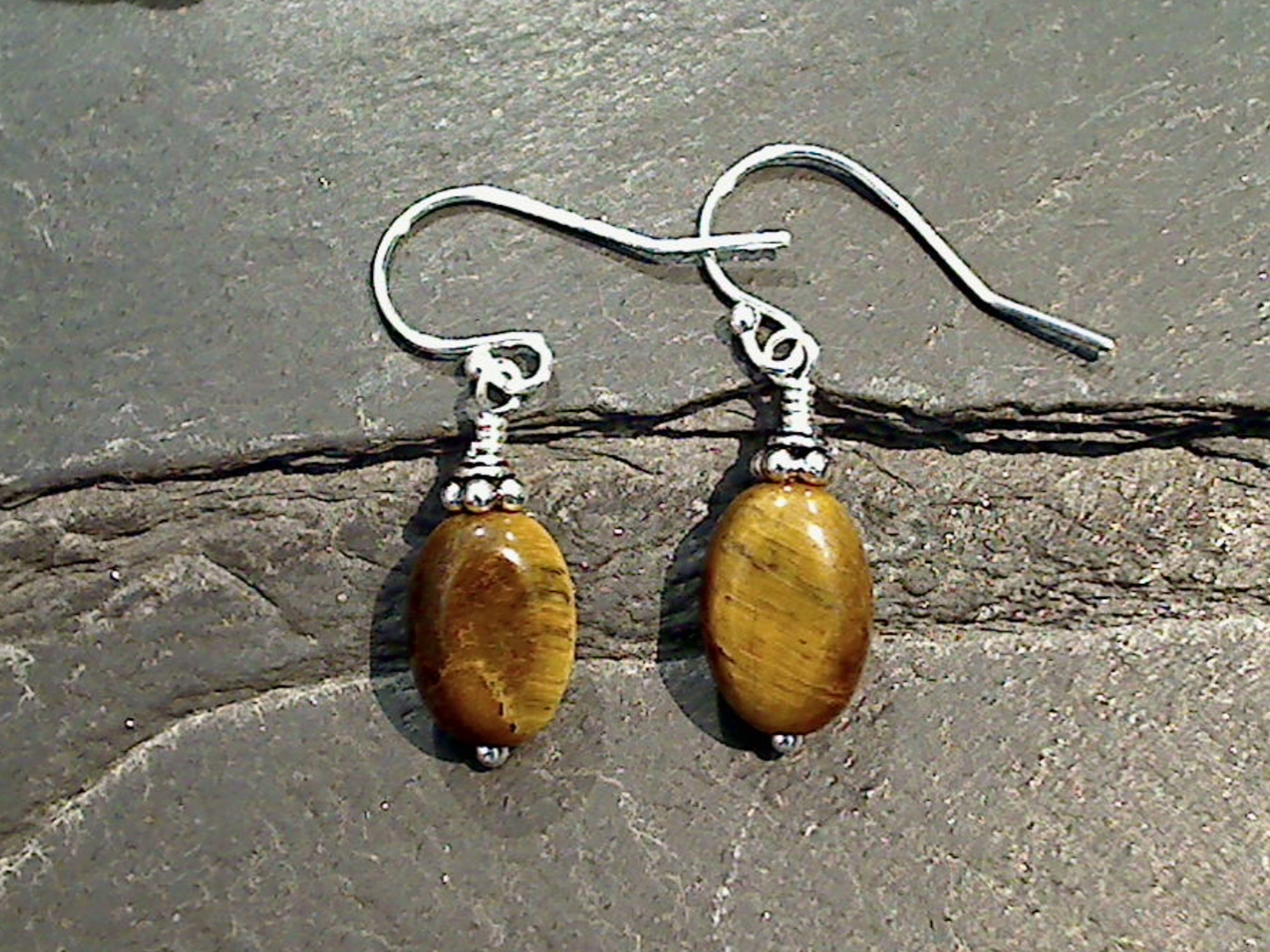 Tiny Item Circular Adornment Tiger's Eye, Sterling Silver Earrings
