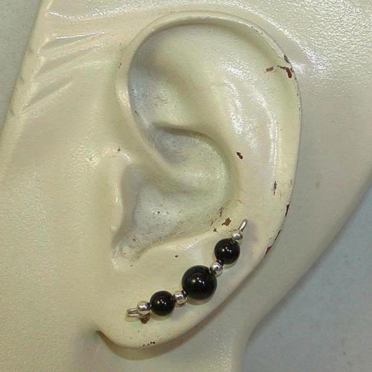 Shiny Black Onyx Beads Sterling Silver Wire Ear Sweeps - Ear Sweep 16 comfortable accessory