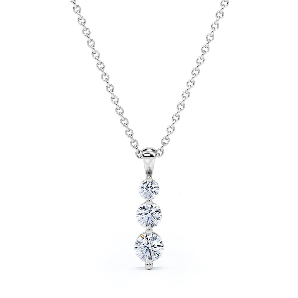 Trilogy Graduated Stones 0.30 carat Round Moissanite and Diamond Pendant Necklace in 18k White Gold Over Silver Birthday Jewelry