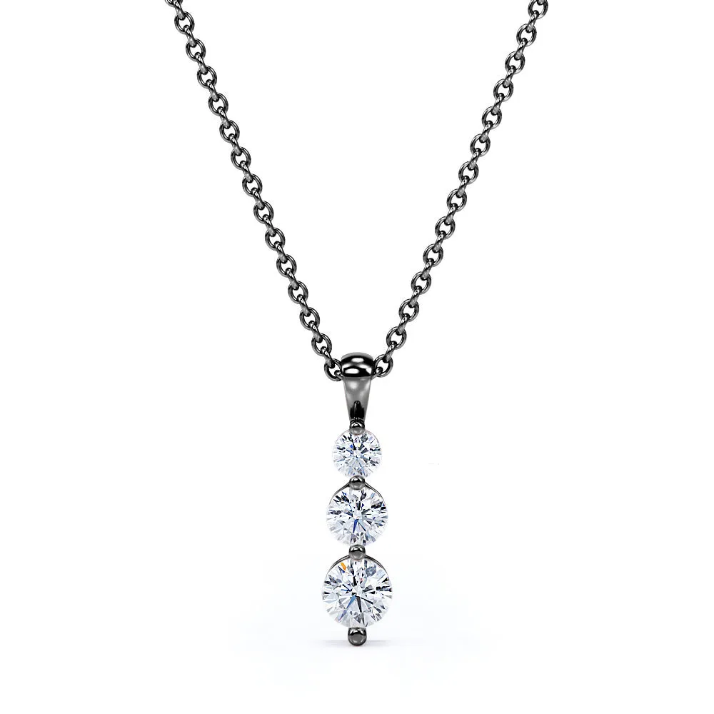 Trilogy Graduated Stones 0.30 carat Round Moissanite and Diamond Pendant Necklace in 18k White Gold Over Silver Great Style