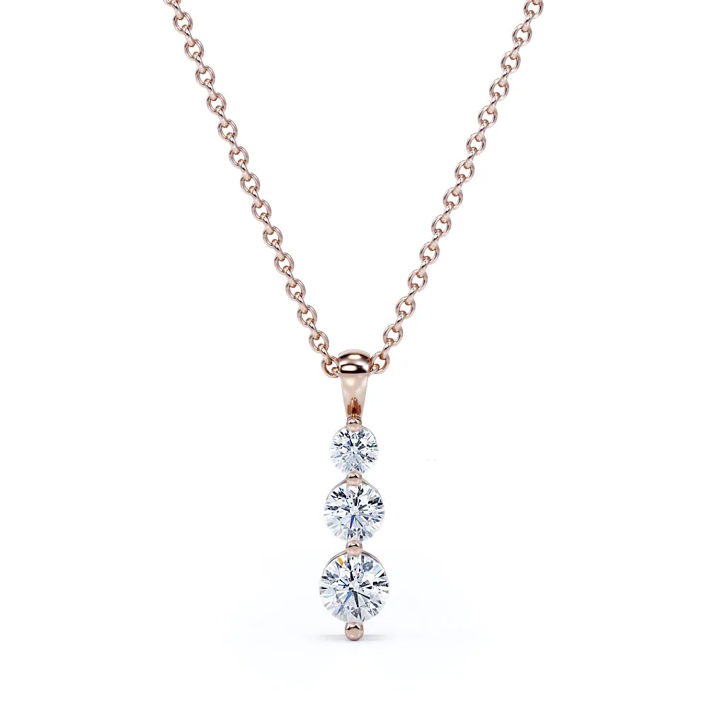 Single Strand Adornment night look Trilogy Graduated Stones 0.30 carat Round Moissanite and Diamond Pendant Necklace in 18k White Gold Over Silver