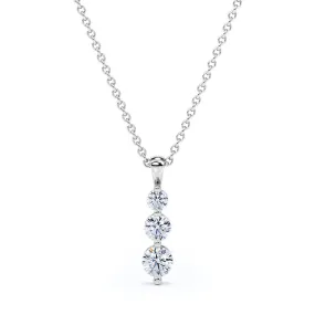 All Occasion Trilogy Graduated Stones 0.30 carat Round Moissanite and Diamond Pendant Necklace in 18k White Gold Over Silver