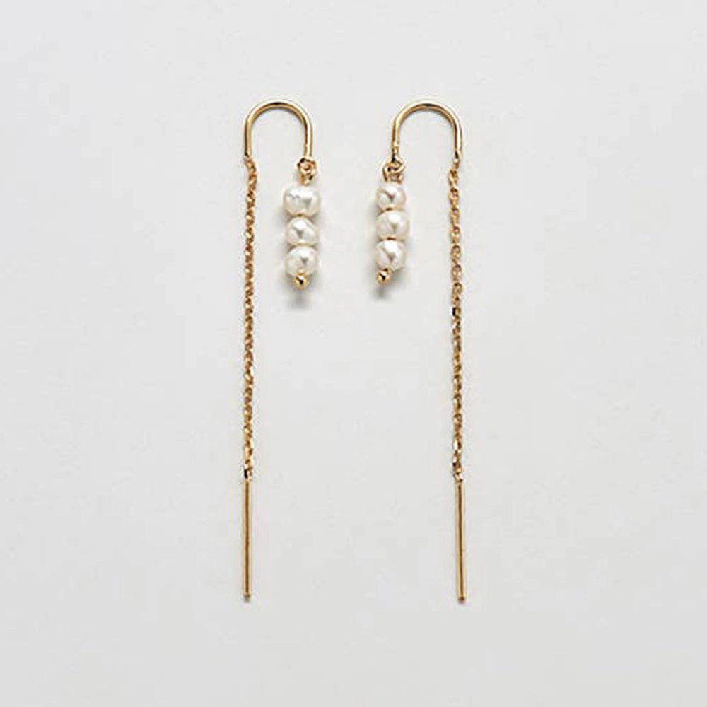Fashionable pieces Triple Pearl Drop Threader Earrings