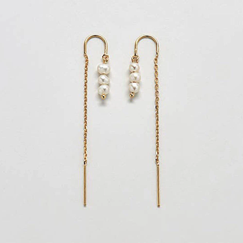 Triple Pearl Drop Threader Earrings classic accessory