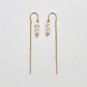 Fashionable pieces Triple Pearl Drop Threader Earrings