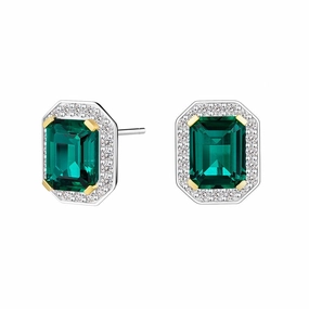 Office Style Gift Feature 6 Ctw Emerald Cut Emerald Stud Earrings With Moissanite Pave Halo