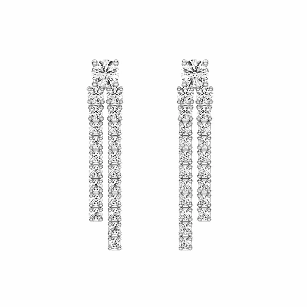Dynamic Stud Earrings with Tremble Diamond Fringe Drops Bridal Accent