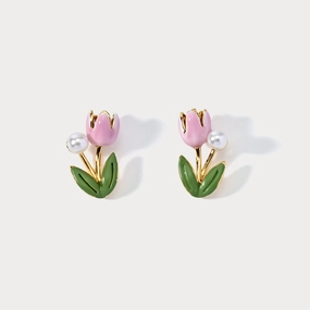 Circular Decoration Tulip Stud Earrings