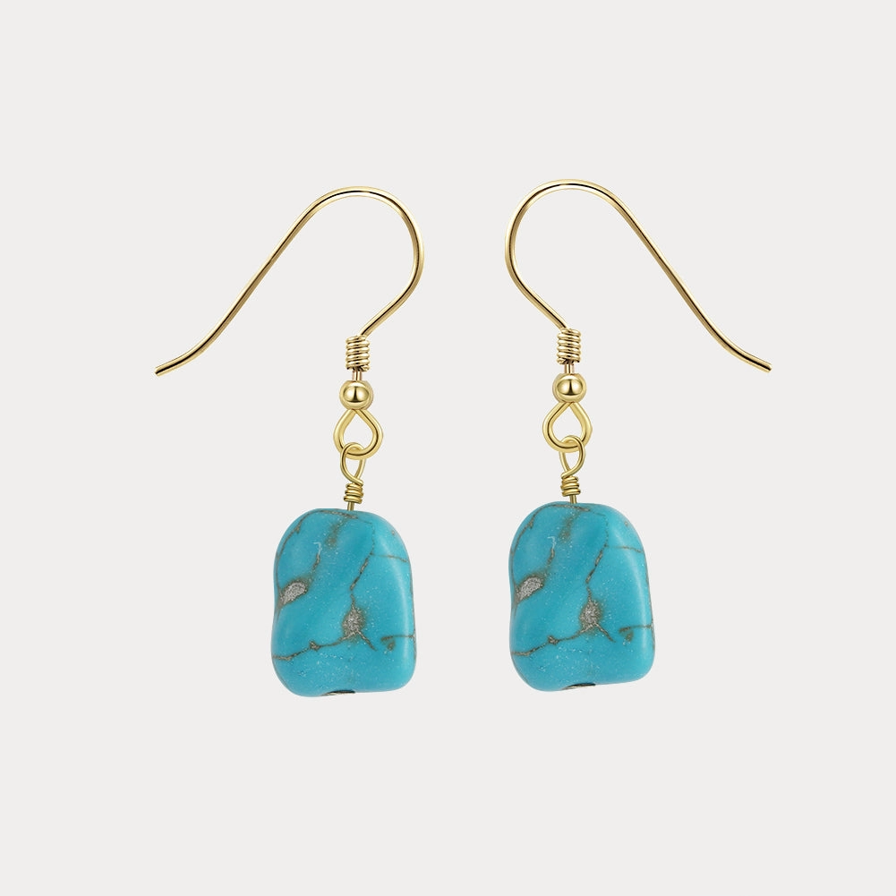Sculpted Edge Chic Glam Turquoise Gemstone Drop Earrings