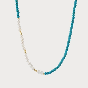 Shiny Gems Turquoise Pearl Seed Bead Necklace