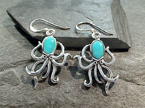 Turquoise, Sterling Silver Octopus Earrings Comfortable Embellishment