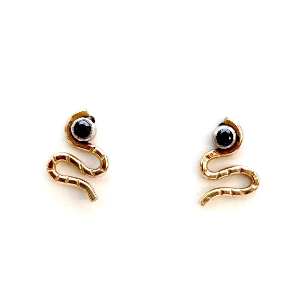Serpent Studs - 14k Gold, Sterling Silver   Black Spinel Distinct Edge Cool Detail