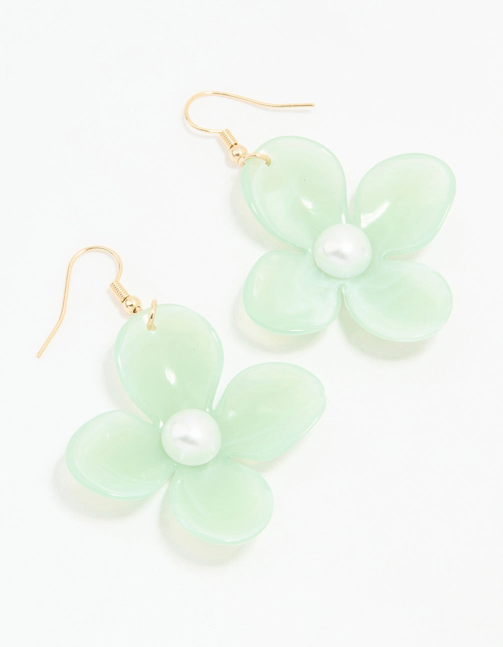 Classy Vibe Gold Green Acrylic Pearl Center Flower Drop Earrings
