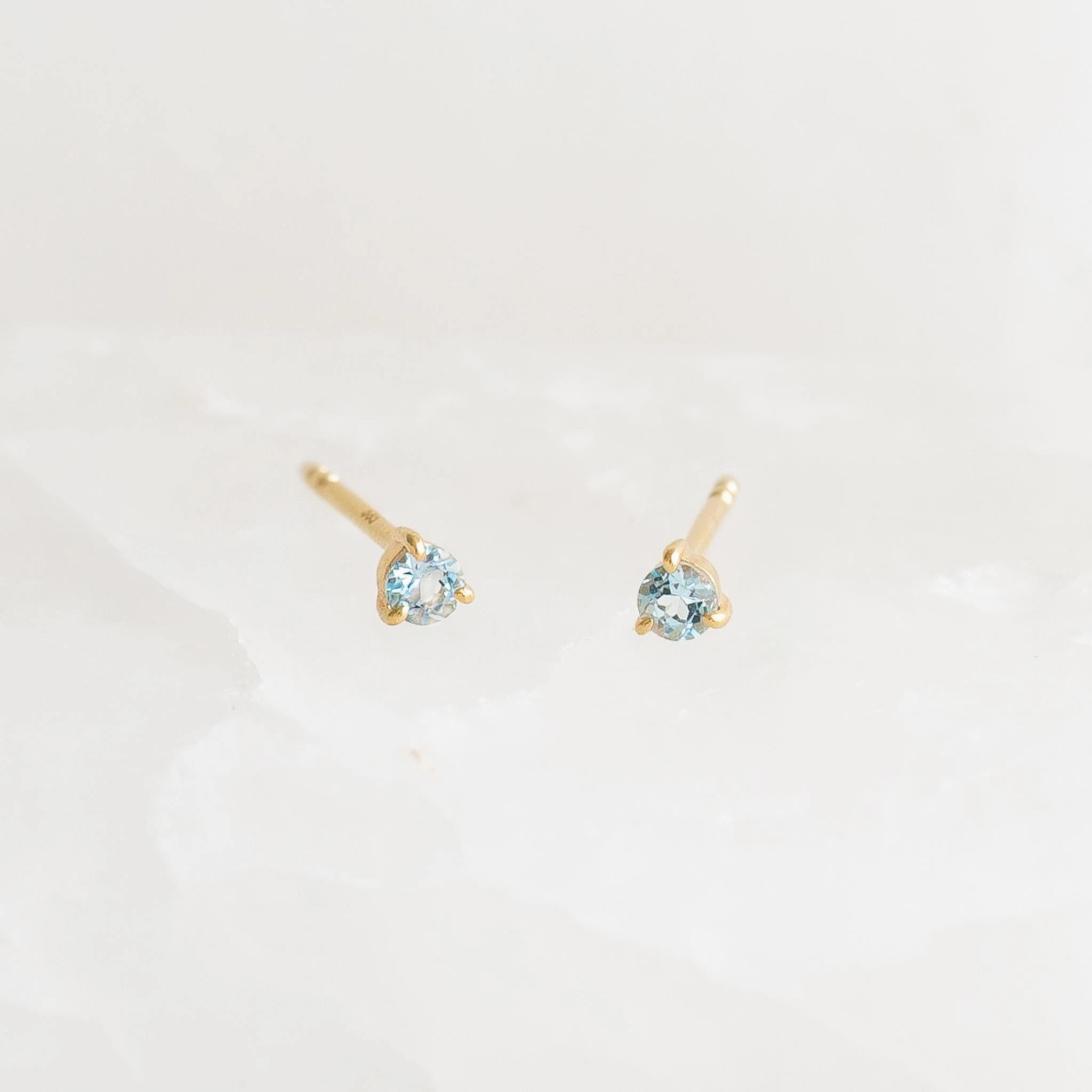 March Birthstone Stud Earrings 14k Gold - Blue Topaz Custom Shine