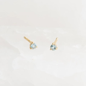 March Birthstone Stud Earrings 14k Gold - Blue Topaz Custom Shine