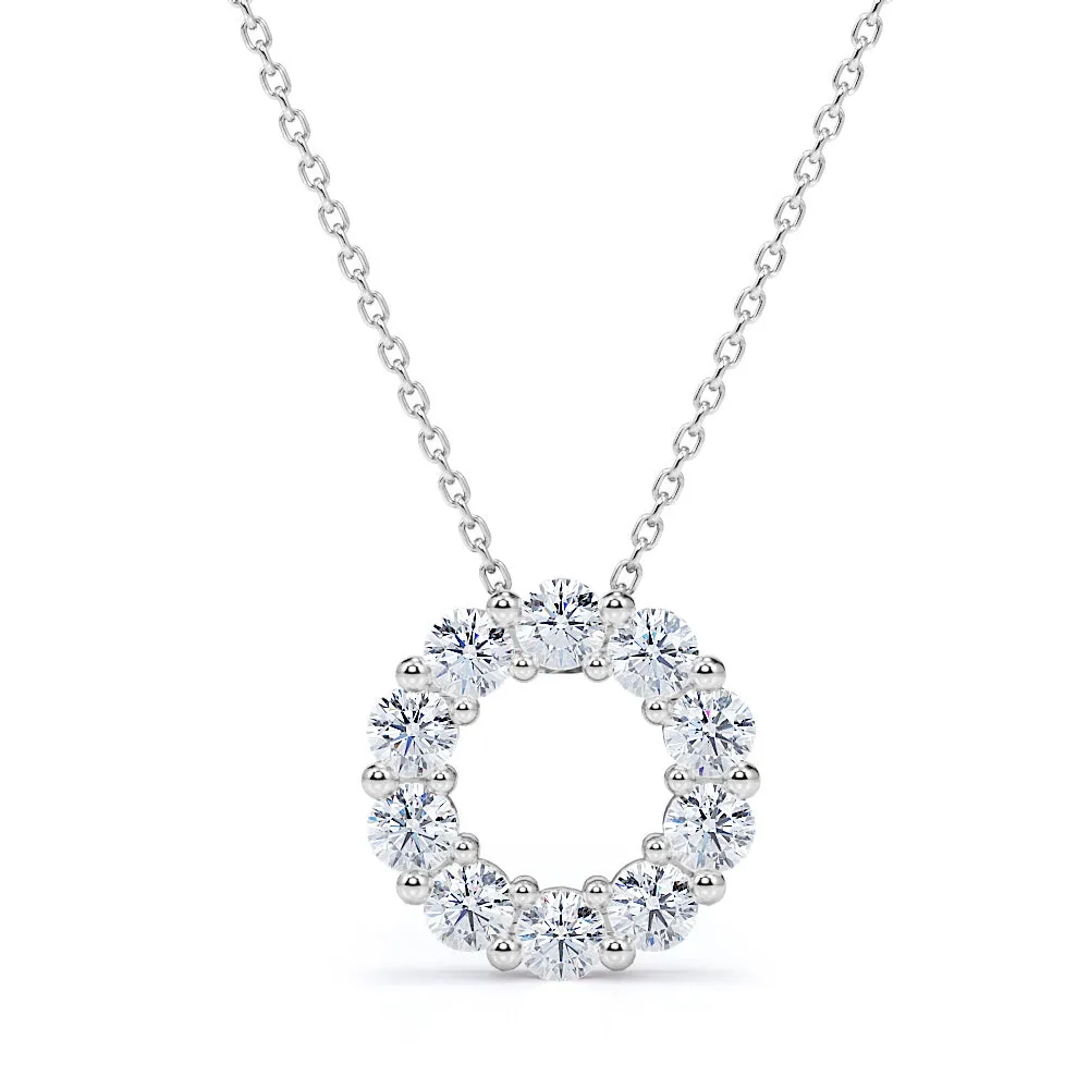 Snowy Round Wreath 1.10 carat Round Moissanite Pendant Necklace in 18k White Gold Over Silver Matching Adornment Urban Highlight