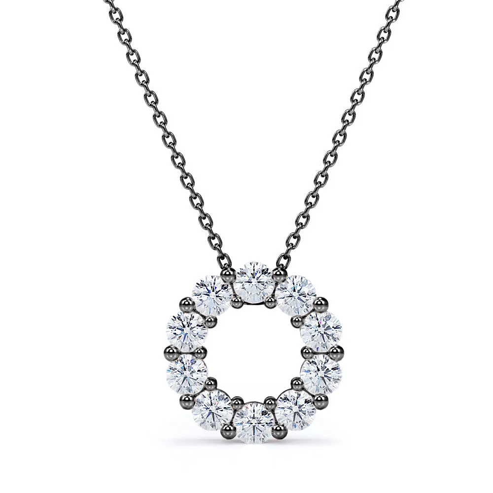 Snowy Round Wreath 1.10 carat Round Moissanite Pendant Necklace in 18k White Gold Over Silver Contemporary Adornment Subtle Touch