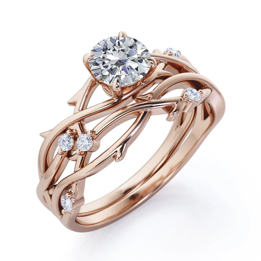 Twisted Twig 0.55 ct Round Moissanite Bridal Set Subtle Pop Event Outfit