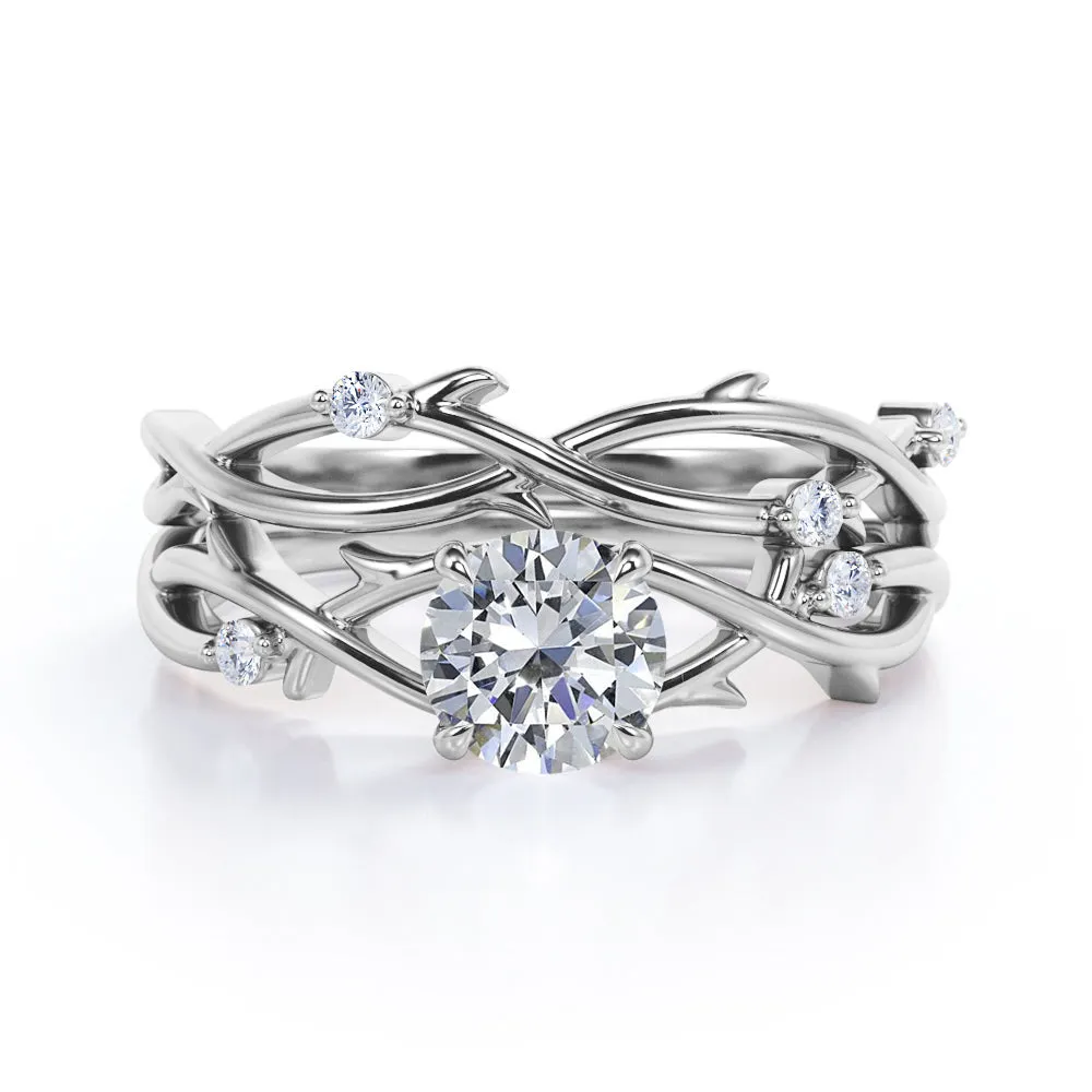 Sun-Kissed Look Premium Feel Twisted Twig 0.55 ct Round Moissanite Bridal Set