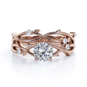 Luxury Jewelry Sophisticated Glam Twisted Twig 0.55 ct Round Moissanite Bridal Set