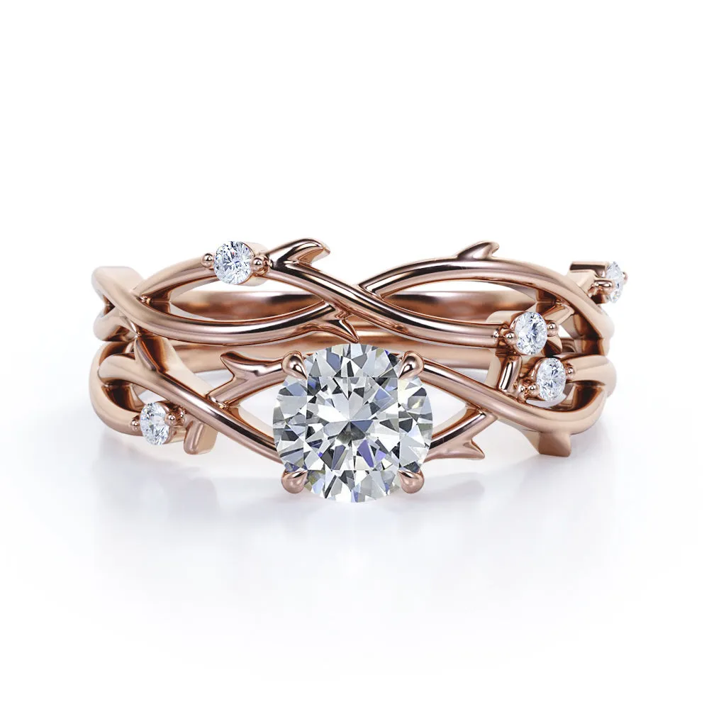 Bold Craft Twisted Twig 0.55 ct Round Moissanite Bridal Set