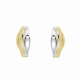 Fresh Light Fashion Mood Two-Tone Semi Hoop Eearrings with Edge-Stitched Diamonds